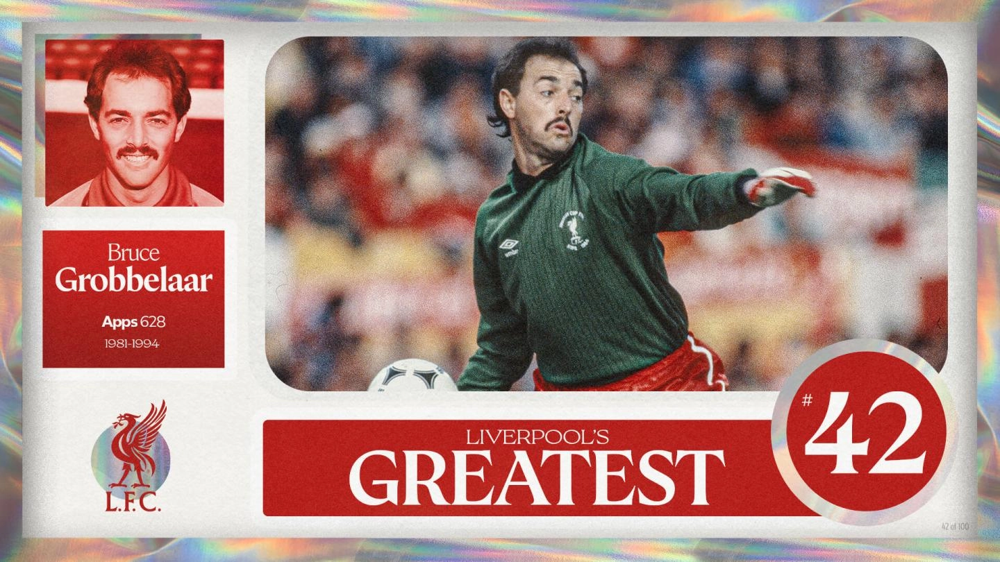 Bruce Grobbelaar สวมชุดผู้รักษาประตู Liverpool สีเขียวระหว่างการแข่งขัน